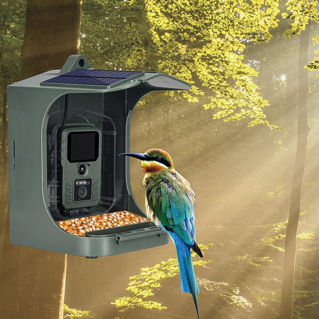 VisorTech Vogelkamera: Solar-Vogelhaus & Futterstelle mit WLAN-Full-HD-Kamera, Akku, PIR, App (Vogel