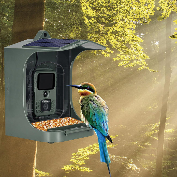 VisorTech Vogelkamera: Solar-Vogelhaus & Futterstelle mit WLAN-Full-HD-Kamera, Akku, PIR, App (Vogel
