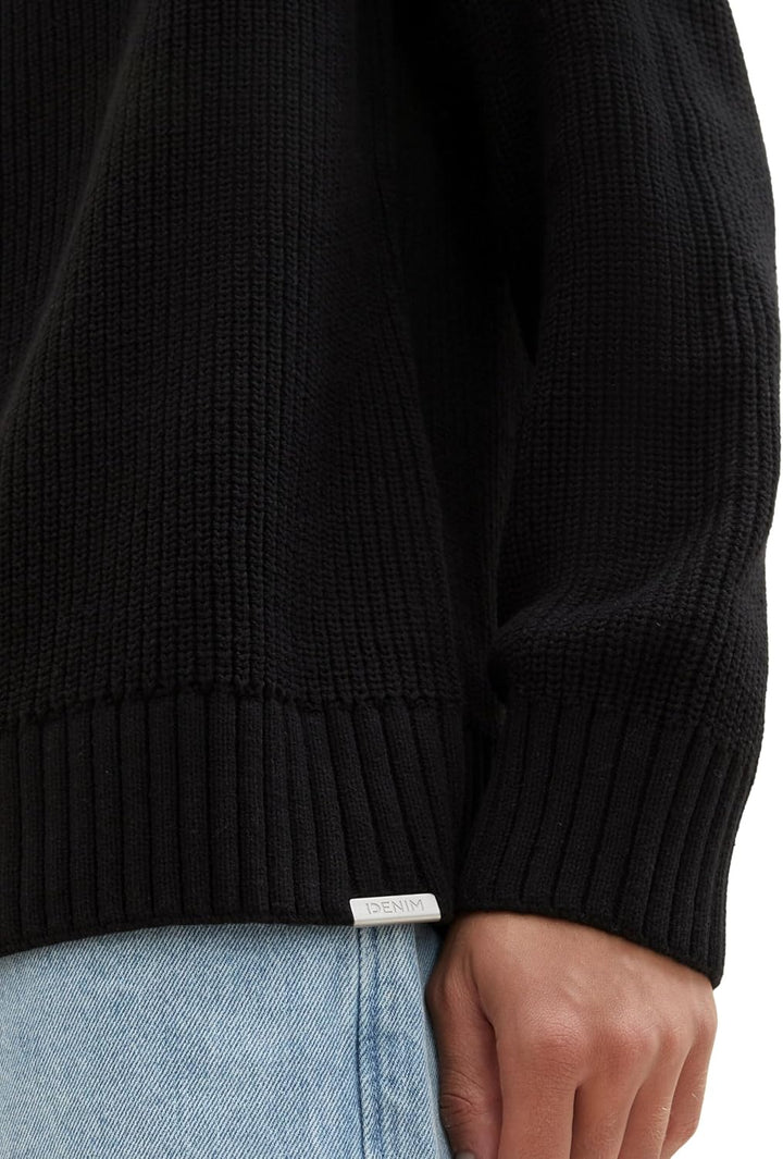 TOM TAILOR Denim Herren Relaxed Fit Ripp Rolkragen-Pullover L 29999 - Black, L 29999 - Black