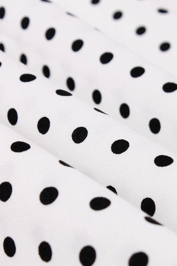 AXOE Damen 60er Jahre Kleid 3/4 Ärmel Cocktailkleid Abendkleid Weiss Polka Dot S, Weiss Polka Dot S