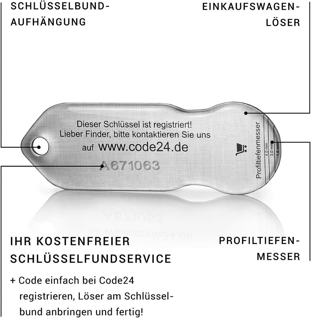 Einkaufswagenlöser Code24 Feuerwehr F1&2 / Schlüsselanhänger Einkaufschip mit Schlüsselfundservice/A
