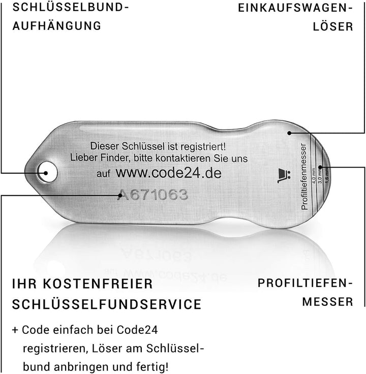Einkaufswagenlöser Code24 Feuerwehr F1&2 / Schlüsselanhänger Einkaufschip mit Schlüsselfundservice/A