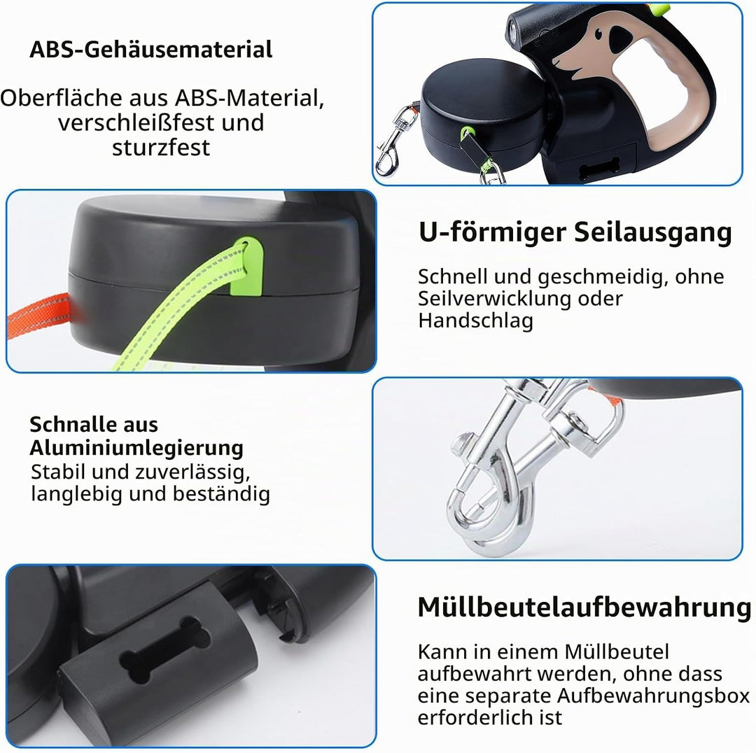 Hundeleine Doppelleine Für 2 Hunde 3 M Rollleine Hundeleine Mit Licht, Doppelte Einziehbare Hundelei