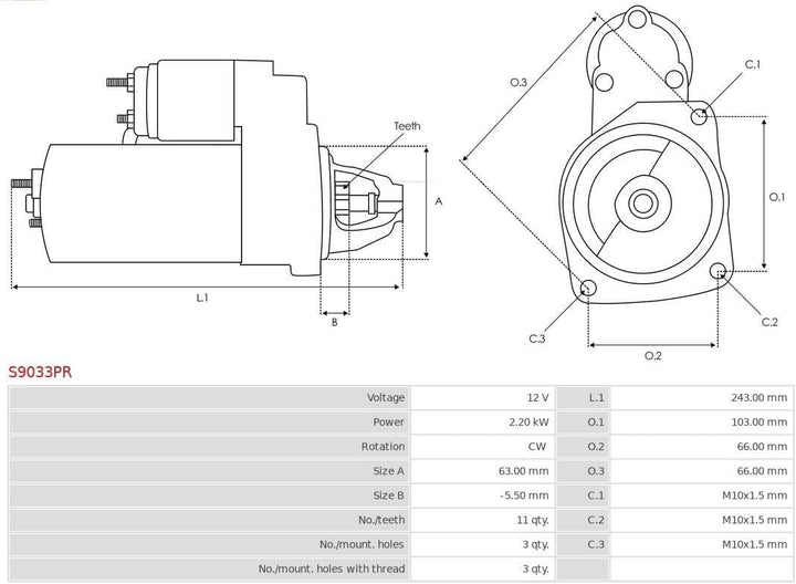 Remanufactured AS-PL Starter motor - S9033PR