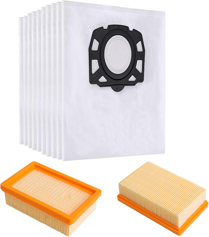 10 Stück WD6 Beutel für Kärcher Staubsaugerbeutel WD4 WD5 WD5P WD6P MV4 MV5 MV6 mit 2 Stück WD6 Filt