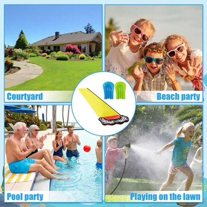 Wasserrutsche Garten, 480 x 70 cm Single Water Slide, Wasserrutschmatte mit 2 Bodyboards, Eingebaute