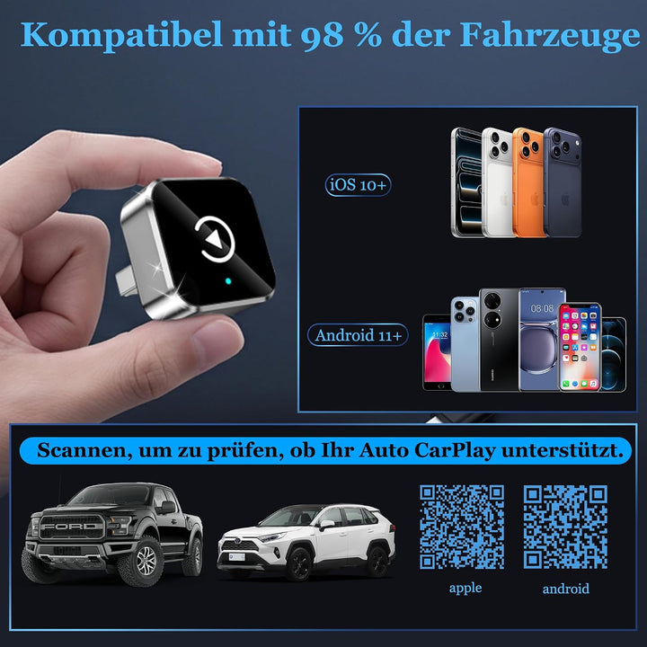 Wireless CarPlay &amp; Android Auto Adapter, Plug &amp; Play Dongle, Silver, Silver
