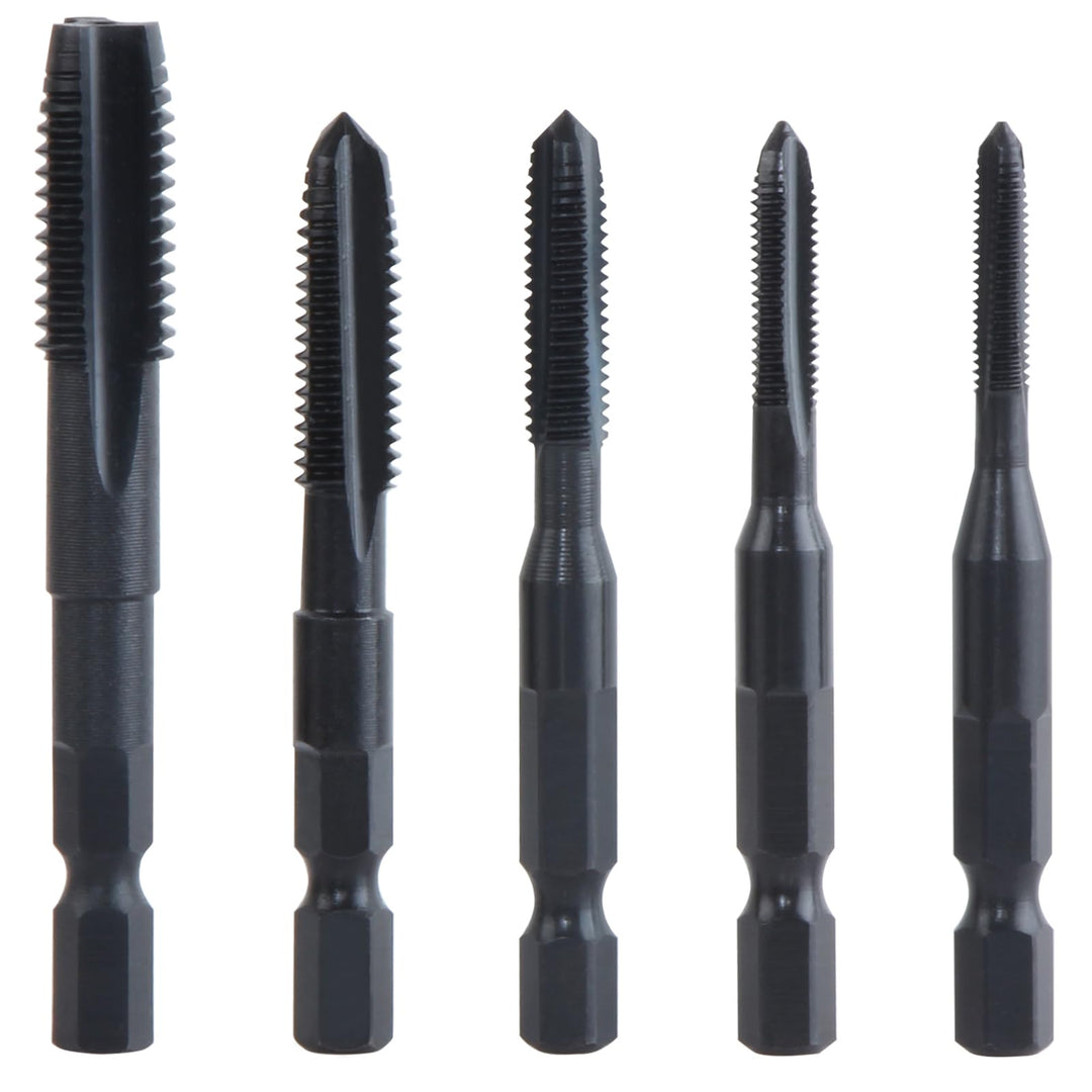 KEWAYO 5 Stück Gewindeschneider Bit Set M4 -M10, HSS Nitrieren Gewindebohrer Bit Satz, Metric Gewind