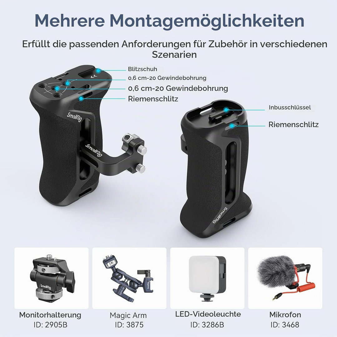 SMALLRIG 1/4" Seitengriff für Kamerakäfige, Aluminium Side Handle mit integriertem 1/4"-20 Gewindelo