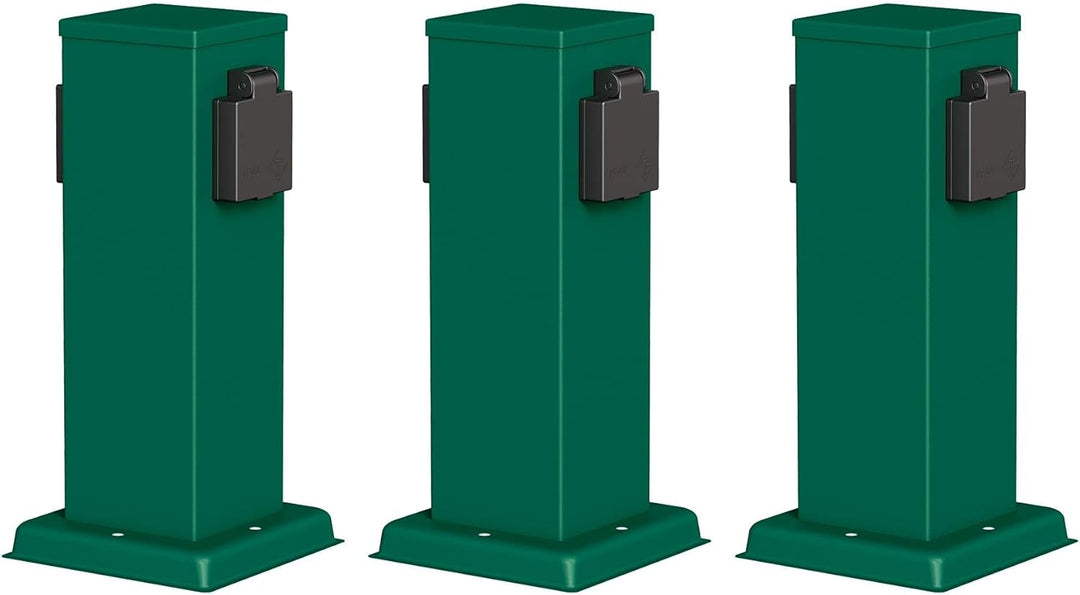 ledscom.de Garten Steckdosensäule Polly, Outdoor, IP44, 2-Fach, grün, eckig, 27 cm, 2 STK.