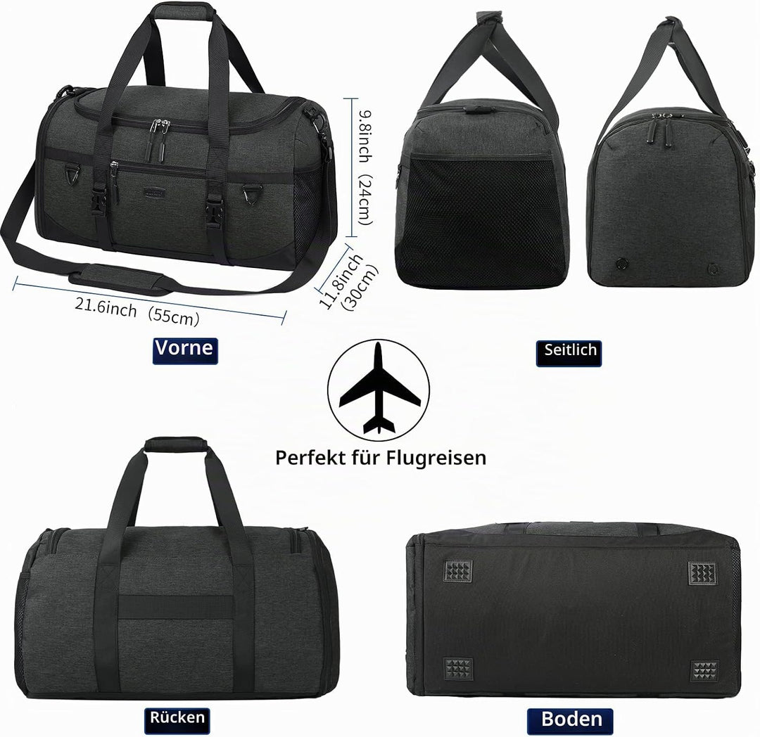 Lubardy Sporttasche Reisetasche Gross 55L Wasserdicht mit Sporthandtuch Schuhfach Nassfach Weekender