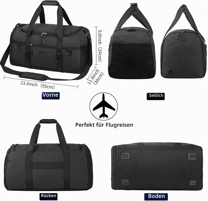 Lubardy Sporttasche Reisetasche Gross 55L Wasserdicht mit Sporthandtuch Schuhfach Nassfach Weekender
