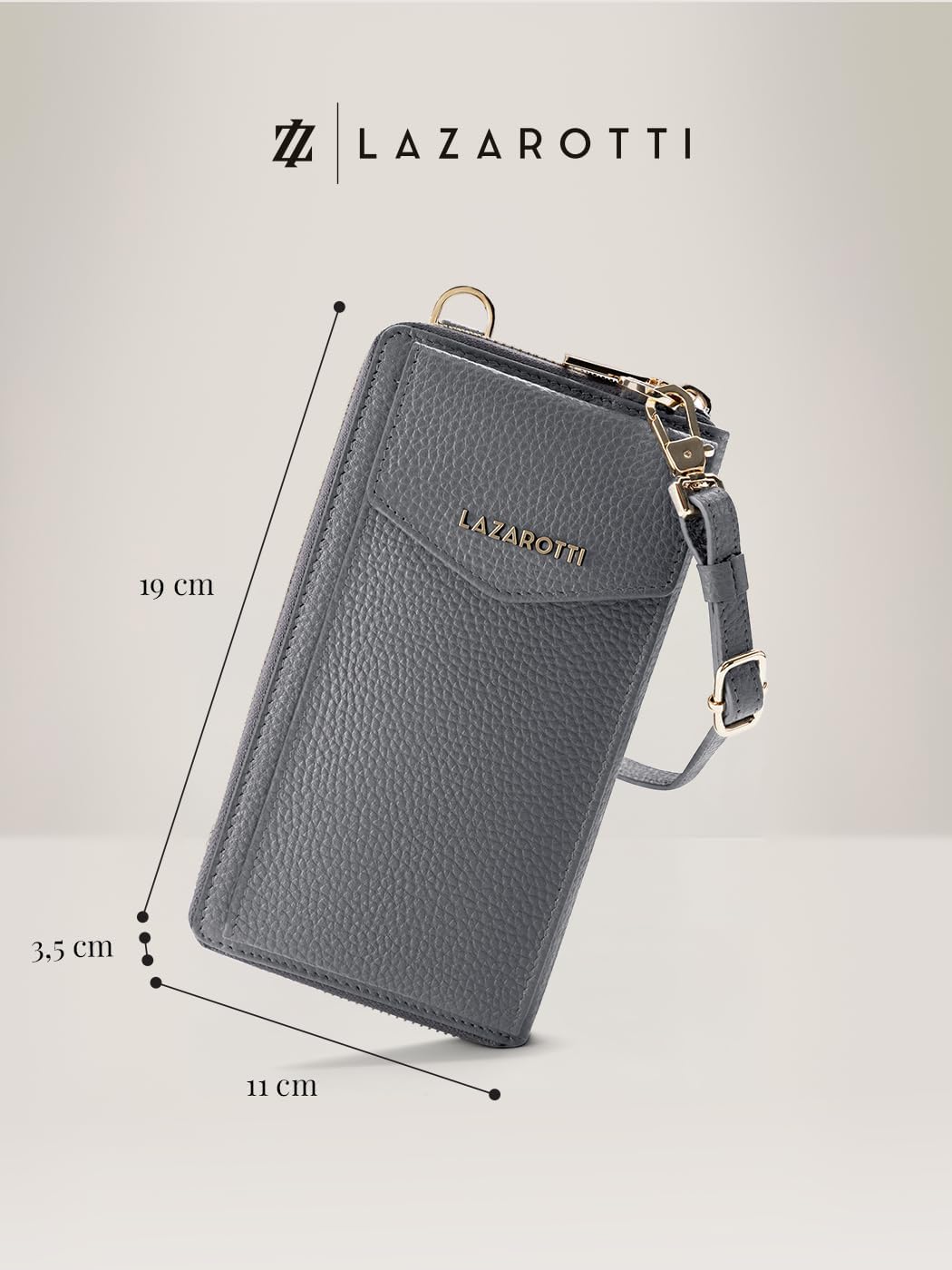 Lazarotti Bologna XL Leder Damen-Geldbörse &amp; Handytasche (2-in-1) | 16 Kartenfächer | zum Umhängen m