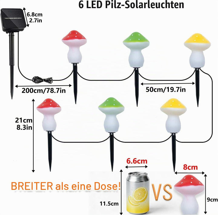 Cozymeow Garten Deko Draussen 6 LED Solar Pilze Deko, 8 Modi Fliegenpilz Wasserdicht solarfiguren fü