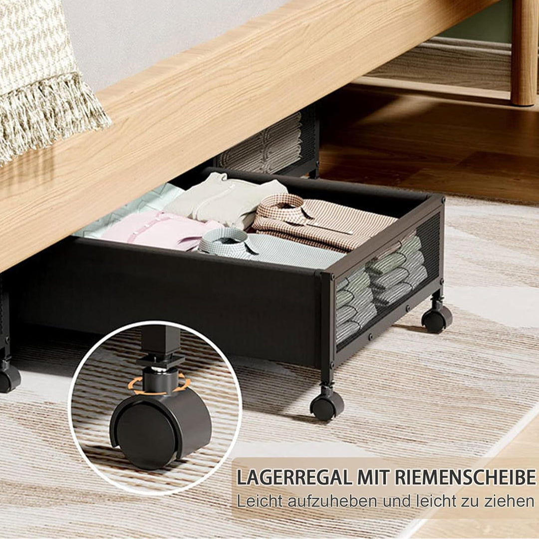 2 Stück Unterbett Aufbewahrungsbox, Unterbettkommode Mit Rollen, Bettkasten Mit Rollen, Metallrahmen