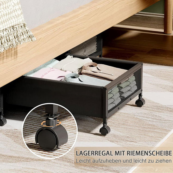 2 Stück Unterbett Aufbewahrungsbox, Unterbettkommode Mit Rollen, Bettkasten Mit Rollen, Metallrahmen