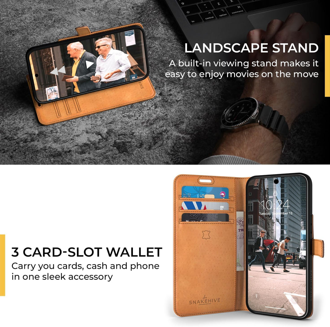 Snakehive Pixel 8 Schutzhülle/Klapphülle echt Lederhülle mit Standfunktion, Handmade in Europa für G
