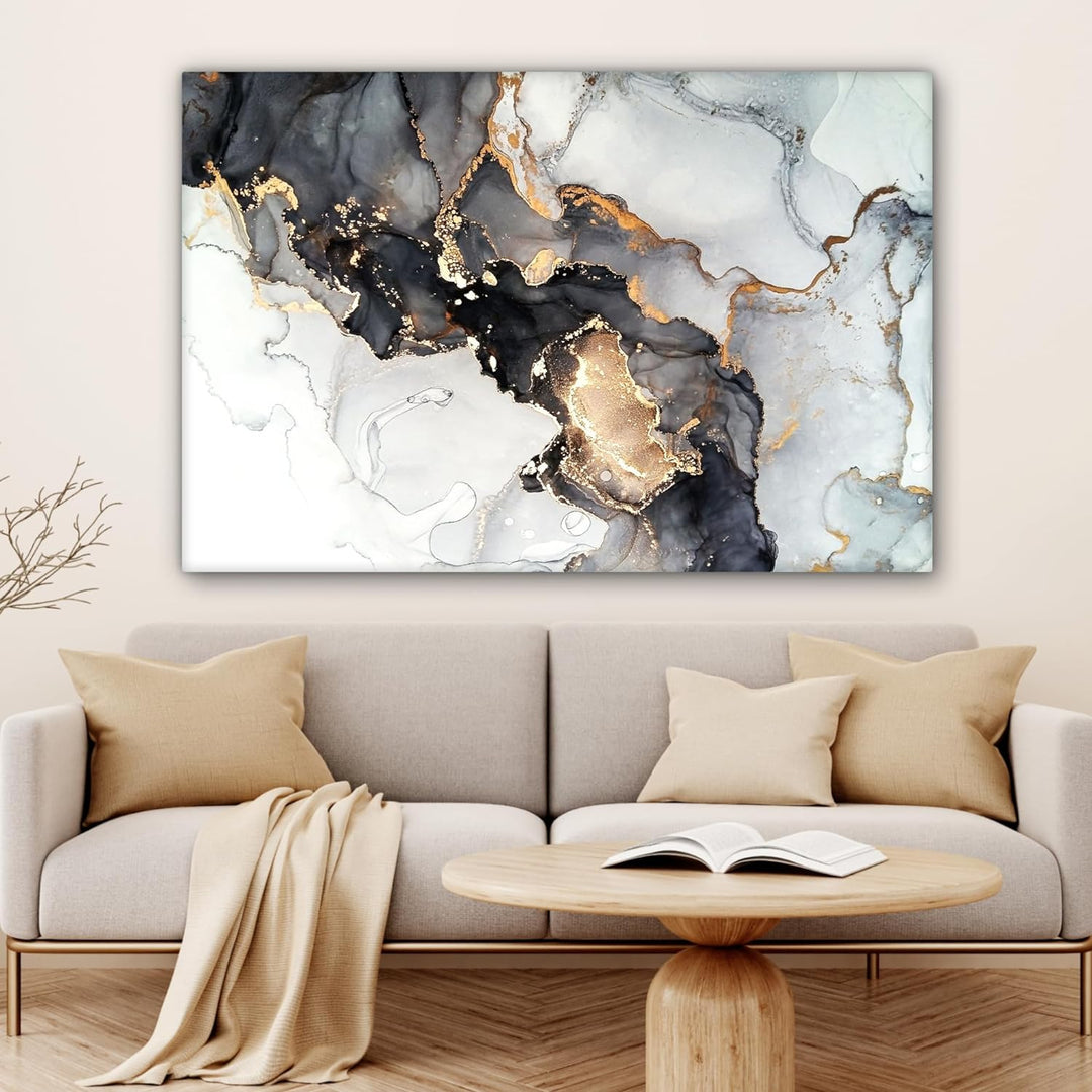 MuchoWow© Bild auf Leinwand Gross 120x80 cm XXL Schlafzimmer Bilder Wand Goldene Deko Wohnzimmer Mod