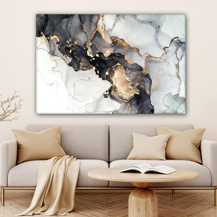 MuchoWow© Bild auf Leinwand Gross 120x80 cm XXL Schlafzimmer Bilder Wand Goldene Deko Wohnzimmer Mod