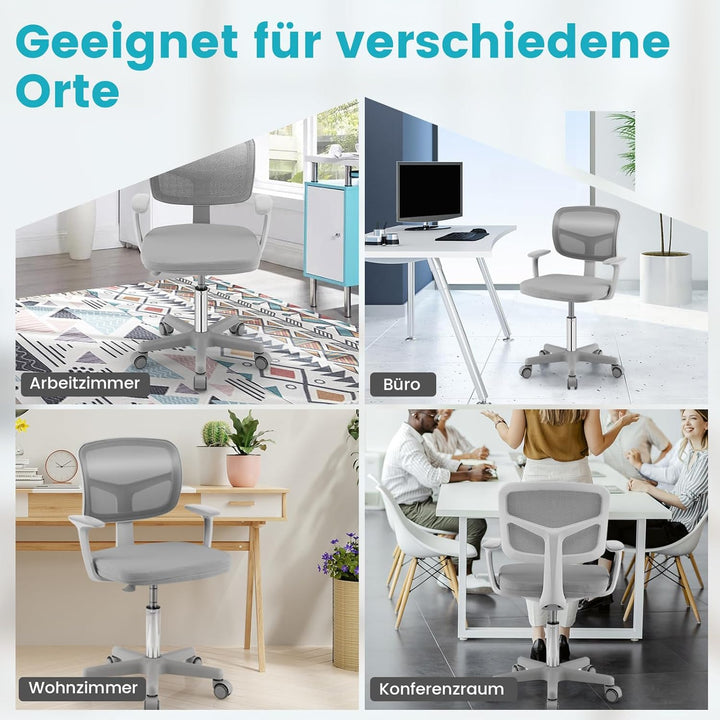 COSTWAY 360° Drehbarer Kinderschreibtischstuhl, 80-91,5 cm Höhenverstellbarer Jungendstuhl mit Rücke