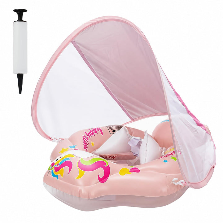 Aufblasbarer Baby Schwimmring, Swimming Float mit Baldachin und Sicherheitssitz, Niedliches Rosa Pfe
