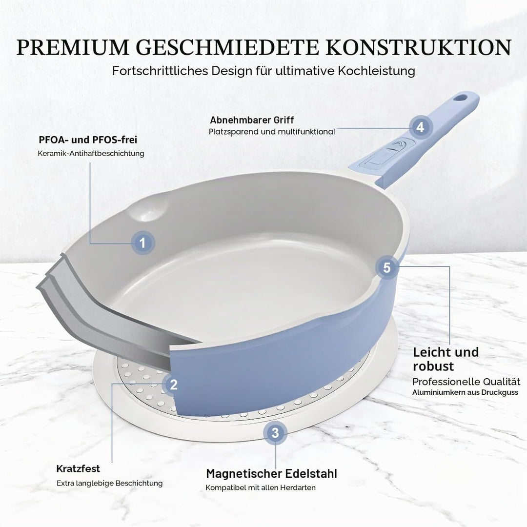 AIKENBBKK Keramik Pfanne 28 cm mit Dampfkorb, Antihaft Keramikbeschichtung Bratpfanne 28 cm mit Deck