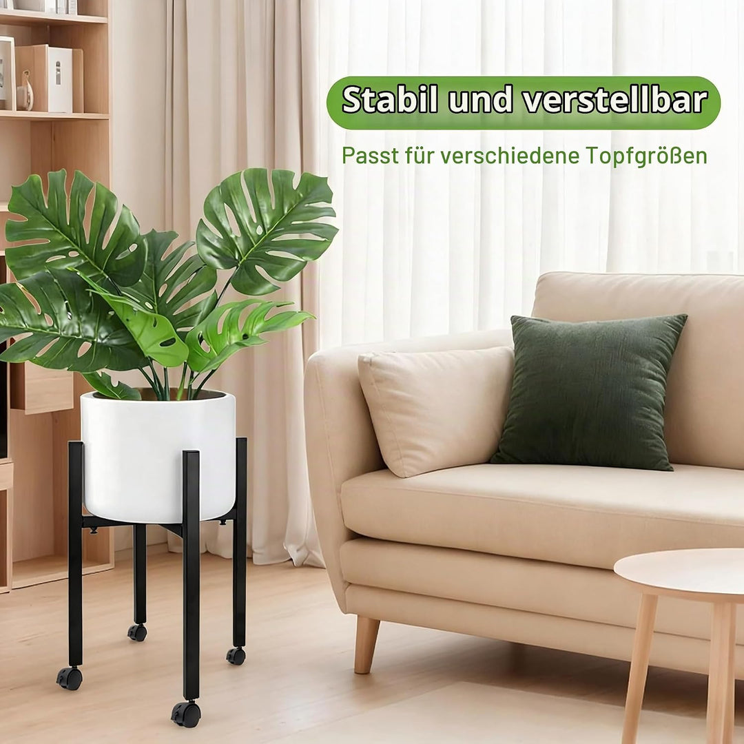 Blumenständer Metall Schwarz Verstellbar mit 4 Rollen, Blumenhocker &amp; Pflanzenständer Hoch für Töpfe