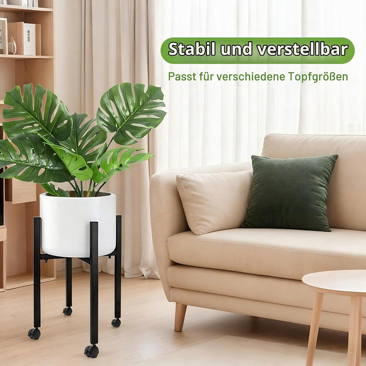 Blumenständer Metall Schwarz Verstellbar mit 4 Rollen, Blumenhocker &amp; Pflanzenständer Hoch für Töpfe