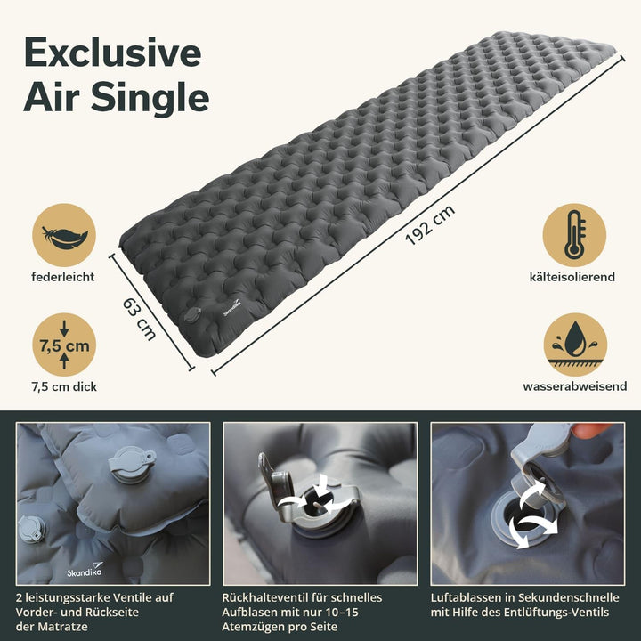 Skandika Isomatte Elite/Exclusive Air Single/Double | aufblasbare Matratze, kleines Packmass, leistu