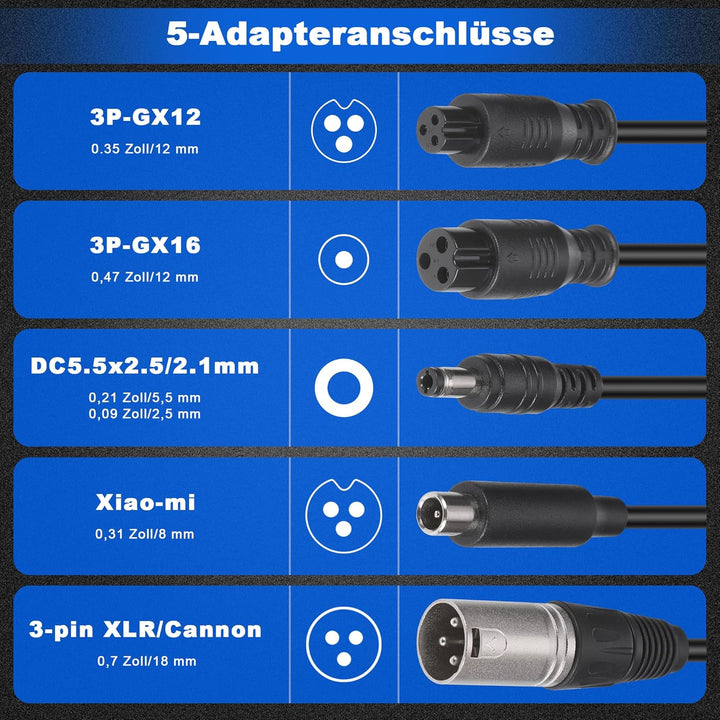 JIZZU Ladegeräte für Scooter, 42 V 3 A AC Hoverboard Adapter, Universal Netzteil Ladegerät mit 4 Ans