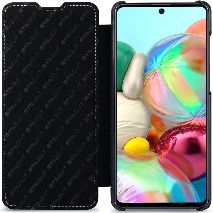 STILGUT Book Case kompatibel mit Samsung Galaxy A71 Hülle aus Leder zum Klappen, Klapphülle, Handyhü