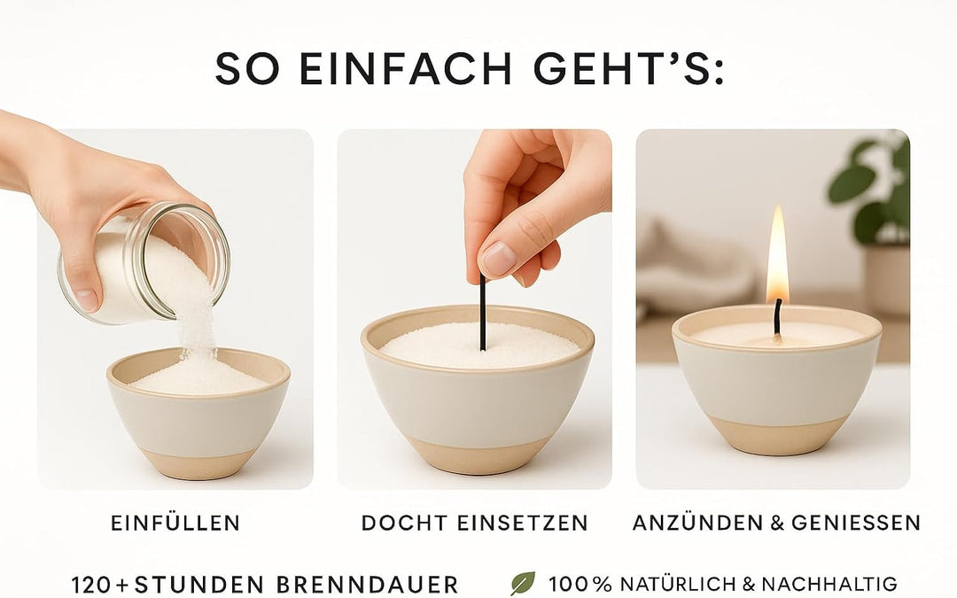 Hochwertiger Kerzensand mit Docht – 500 g Box inkl. 30 Dochte – Kerzenwachsgranulat aus Palmenwachs