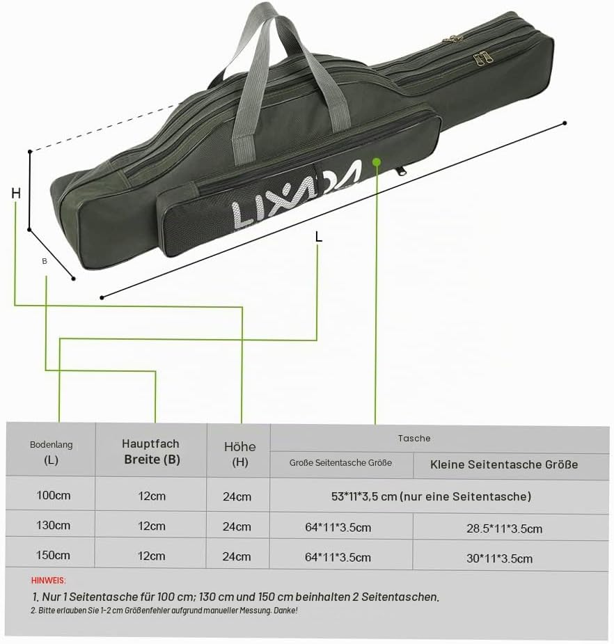 Lixada Tragbare Angeltasche, faltbar, Angelrutentasche, Outdoor-Angeltasche, 100 cm/130 cm/150 cm Gr
