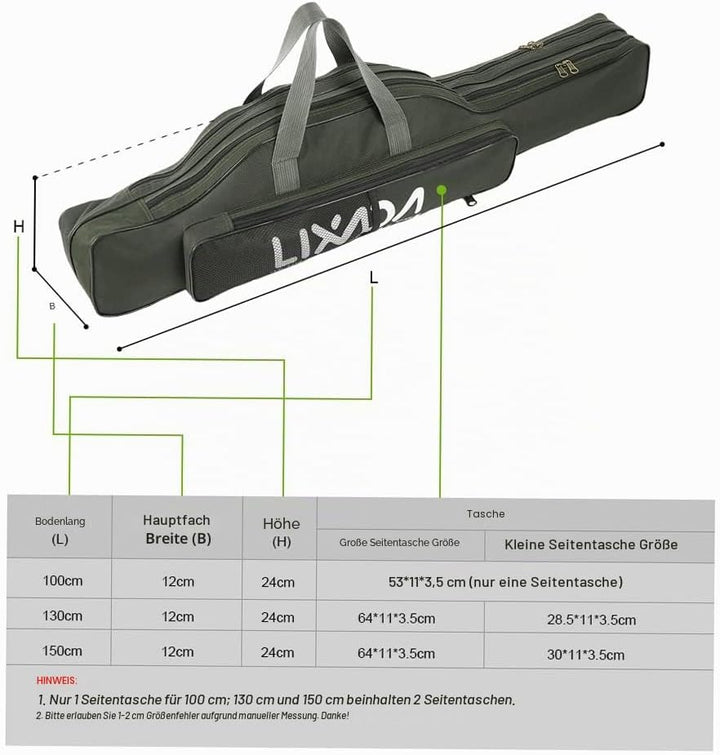 Lixada Tragbare Angeltasche, faltbar, Angelrutentasche, Outdoor-Angeltasche, 100 cm/130 cm/150 cm Gr