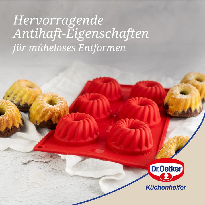 Dr. Oetker 1270 Mini Gugelhupfform 6-er Silikon Flexxibel, Gugelhupf Backform, für süsse Mini-Gugelh