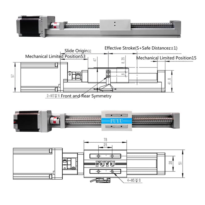 FUYU FSK40J Linearführung Linearmodul Kugelumlaufspindel motorisiert für CNC-Lineartisch mit Nema 23