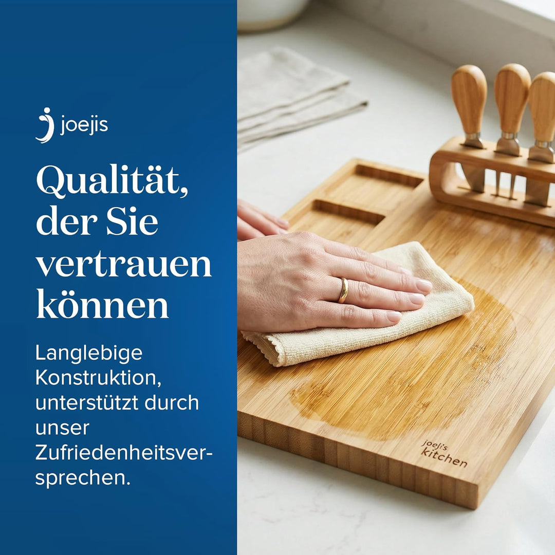 Joejis Käseplatte Bambus - Käsebrett mit Käsemesser Set - Cheese Board - Holz Servierplatte - Ideal