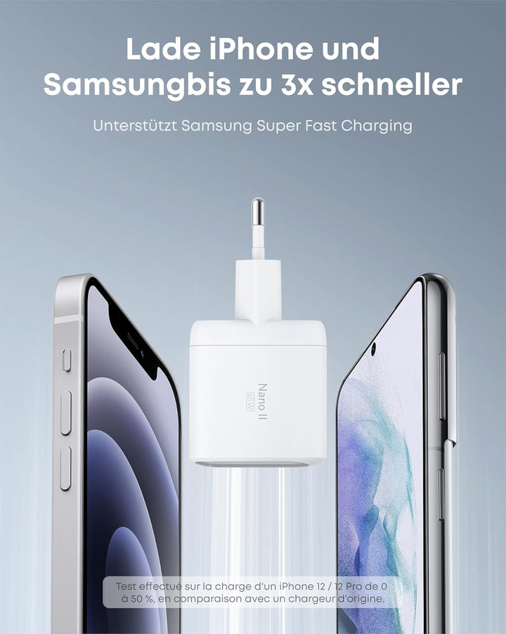 Anker Nano II 65W USB-C Ladegerät Netzteil mit Schnellladeleistung, GaN II Technologie, Kompatibel m