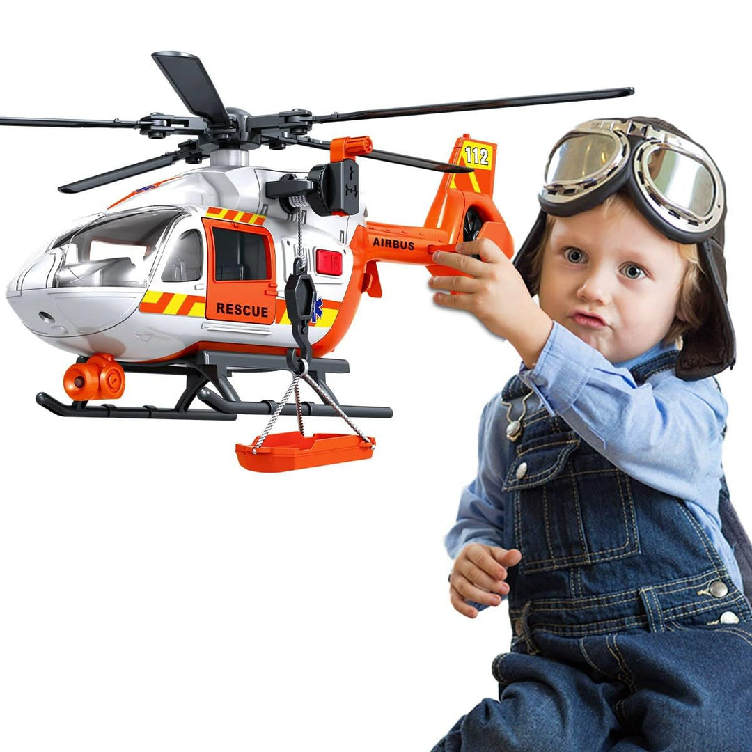 Rescue Helicopter Toy with Lights and Sounds,Emergency Crane Toy with Hanging Tray, Kids Toys for 3