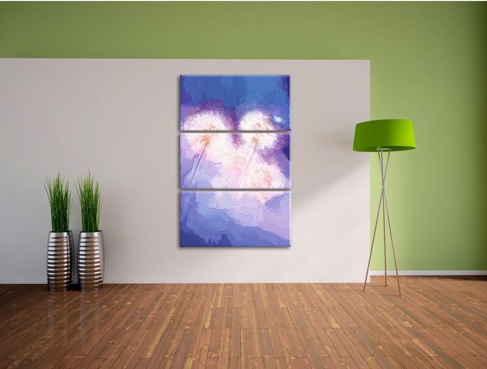 Pixxprint Pusteblumen im morgendlichen Wind Kunst Pinsel Effekt 3-Teiler Leinwandbild 120x80 Bild au