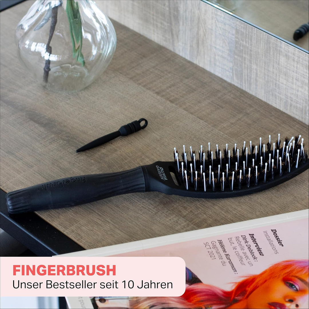 Olivia Garden Fingerbrush Care Iconic - Small - Schwarz - Detangler Bürste mit Wildschweinborsten &