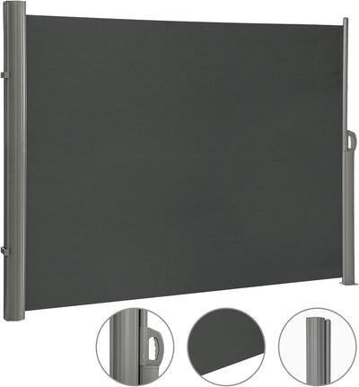 LARMNEE Alu-Seitenmarkise, ausziehbar, 200 x 500 cm, Sichtschutz, Sonnenschutz, Blickdicht, Seitenro