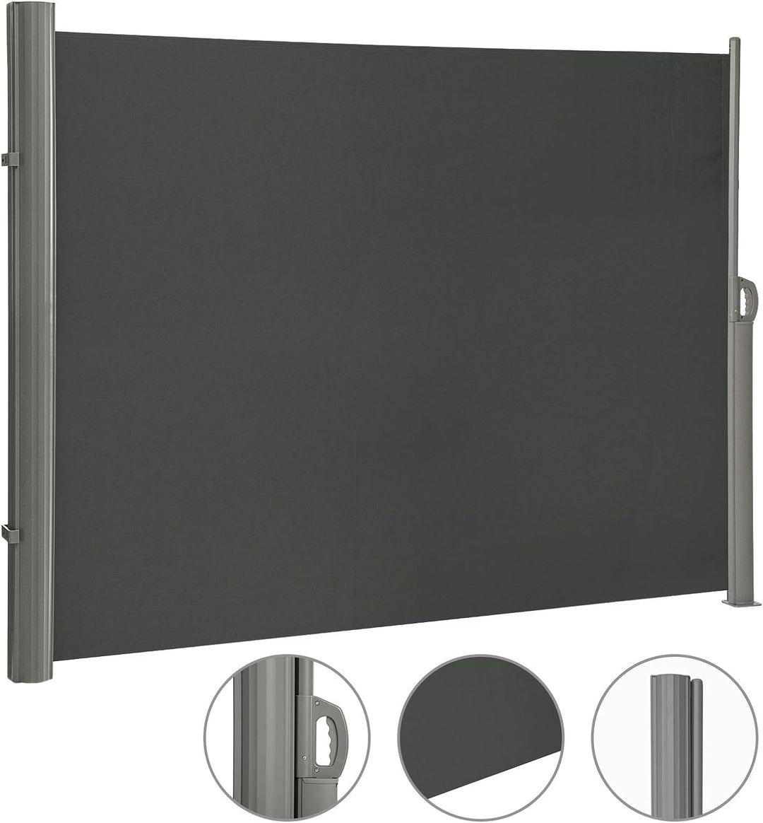 LARMNEE Seitenmarkise, ausziehbar, 200 x 450 cm, Sichtschutz, Sonnenschutz, Blickdicht, Seitenrollo,