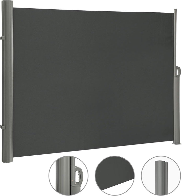 LARMNEE Seitenmarkise, ausziehbar, 200 x 450 cm, Sichtschutz, Sonnenschutz, Blickdicht, Seitenrollo,