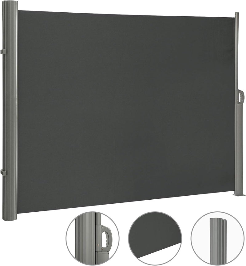 LARMNEE Alu-Seitenmarkise, ausziehbar, 200 x 500 cm, Sichtschutz, Sonnenschutz, Blickdicht, Seitenro