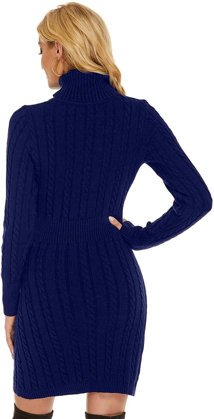 QUNERY Damen Pullover Kleid Elegant Strickkleid Casual Langarm Winterkleid Einfarbig Rollkragen High