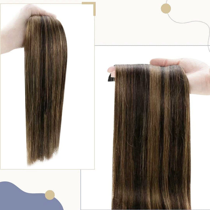LaaVoo Balayage Braun Zopf Echthaar 45cm Extensions Echthaar Zopf Remy Human Hair 80g Glatt Ponytail