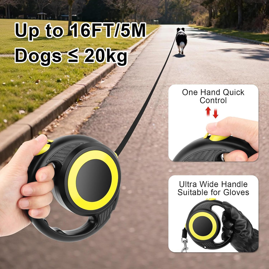 ausziehbare Hundeleine, 5 m/16 ft, mit vielseitiger Aufhängeschlaufe und rutschfestem, ergonomischem