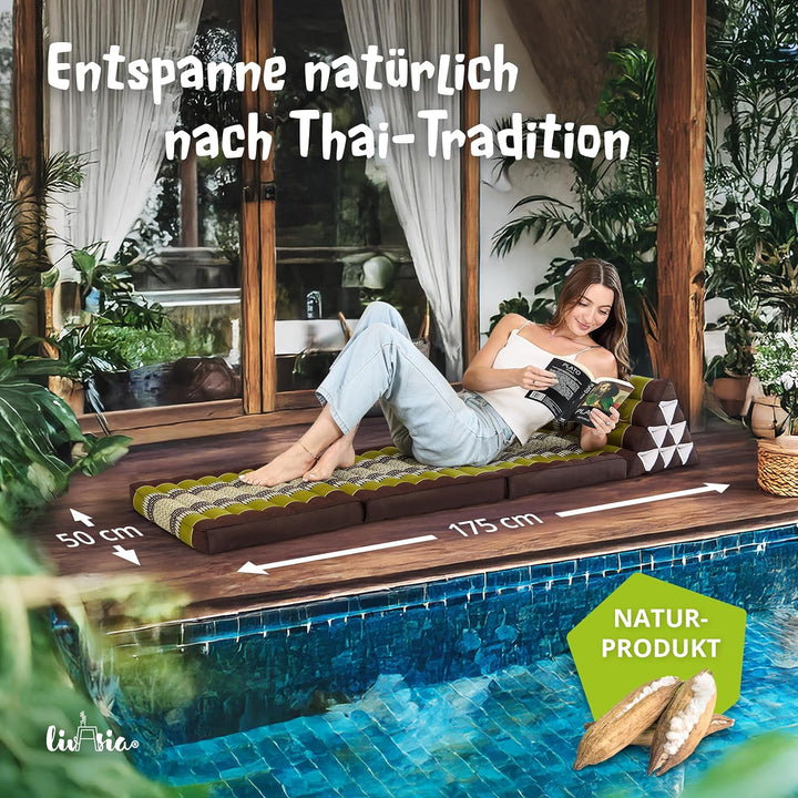 livasia Thaikissen mit 3 Auflagen, Dreieckskissen mit Klappmatratze, Keilkissen Kapok, Rückenkissen