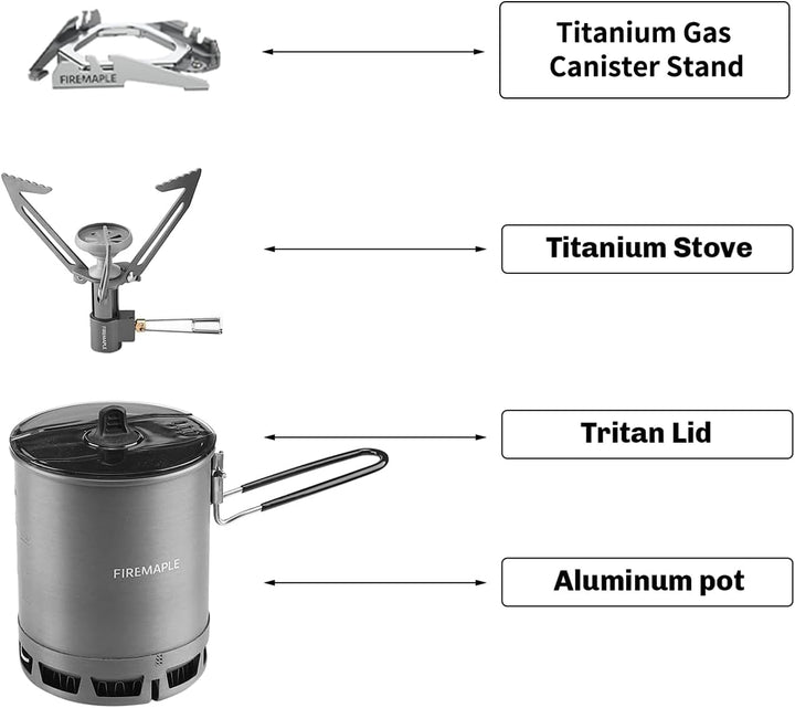 Fire-Maple G3 Camping-Küchenset Ultraleicht mit Aluminium-Topf, Titan-Kocher, Gabel und Löffel aus T